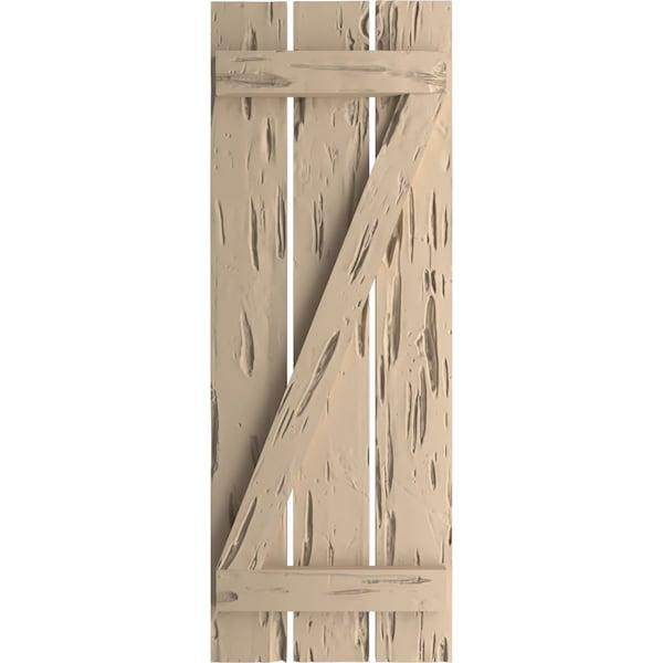 Rustic Three Board Spaced Board-n-Batten Pecky Cypress Faux Wood Shutters W/Z-Board, 17 1/2W X 38H